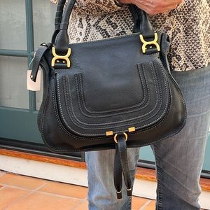 Black Chloe Marcie Medium satchel with extra long strap as an option